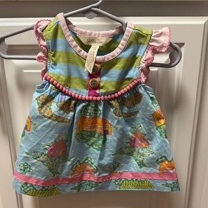 Matilda Jane Blue & Green Striped Bodice House-Print Dress